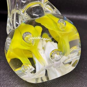 Elegant Yellow Floral Paperweight Glass Vase 8 inches tall